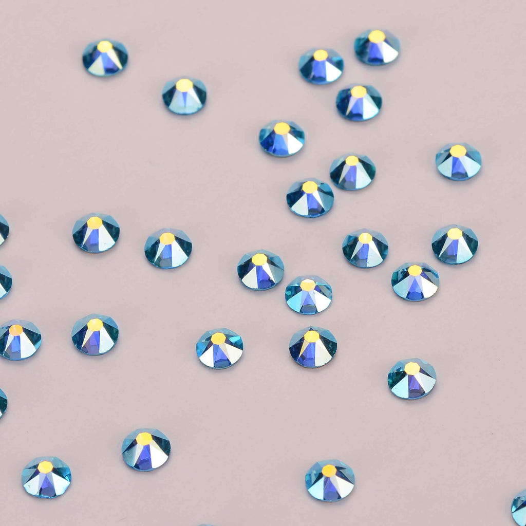 Aquamarine AB Glass Flat Back Glue-on Rhinestones 16 Cut Facets In Bulk WholesaleRhinestone