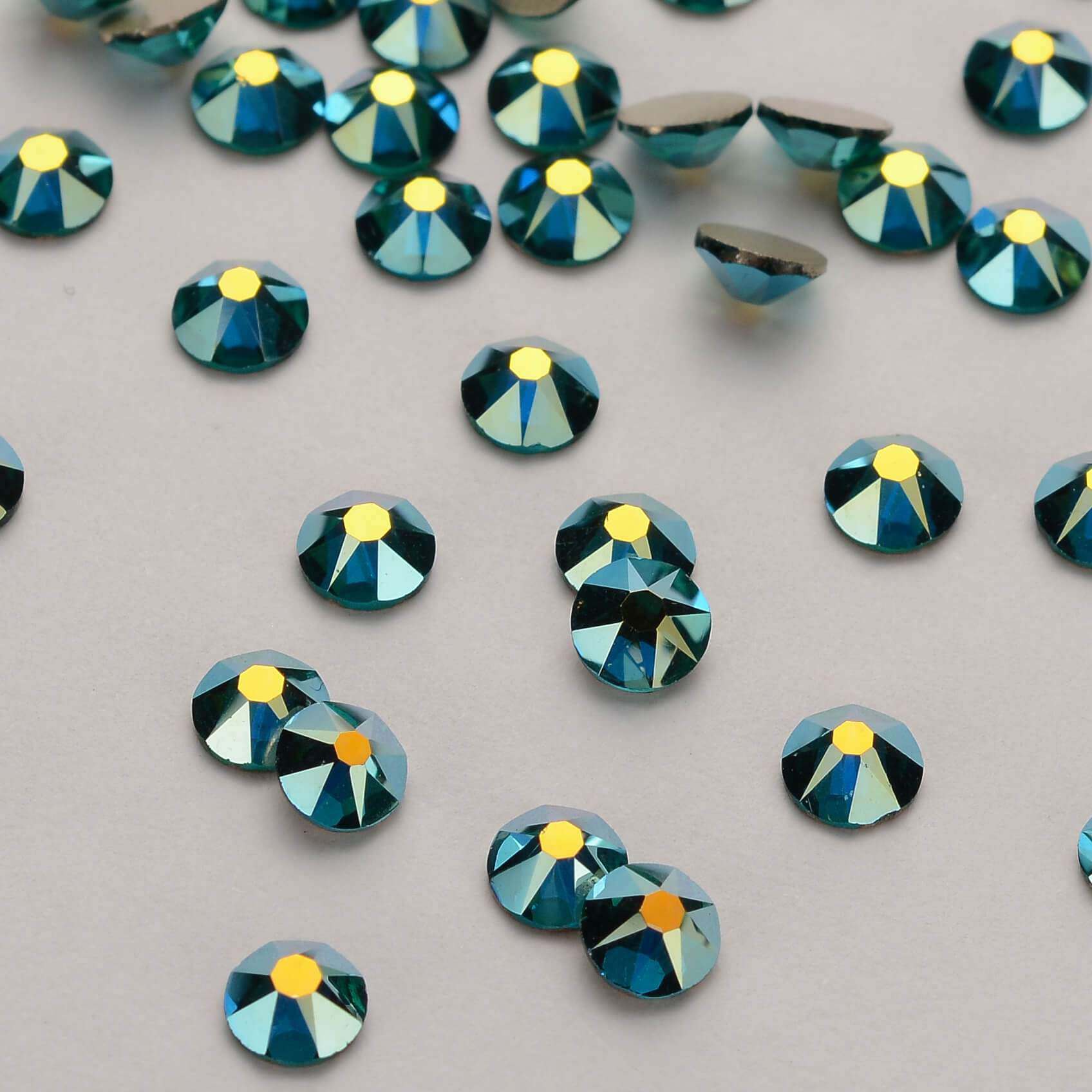 Blue Zircon AB Glass Flat Back Glue-on Rhinestones 16 Cut Facets Secondary image