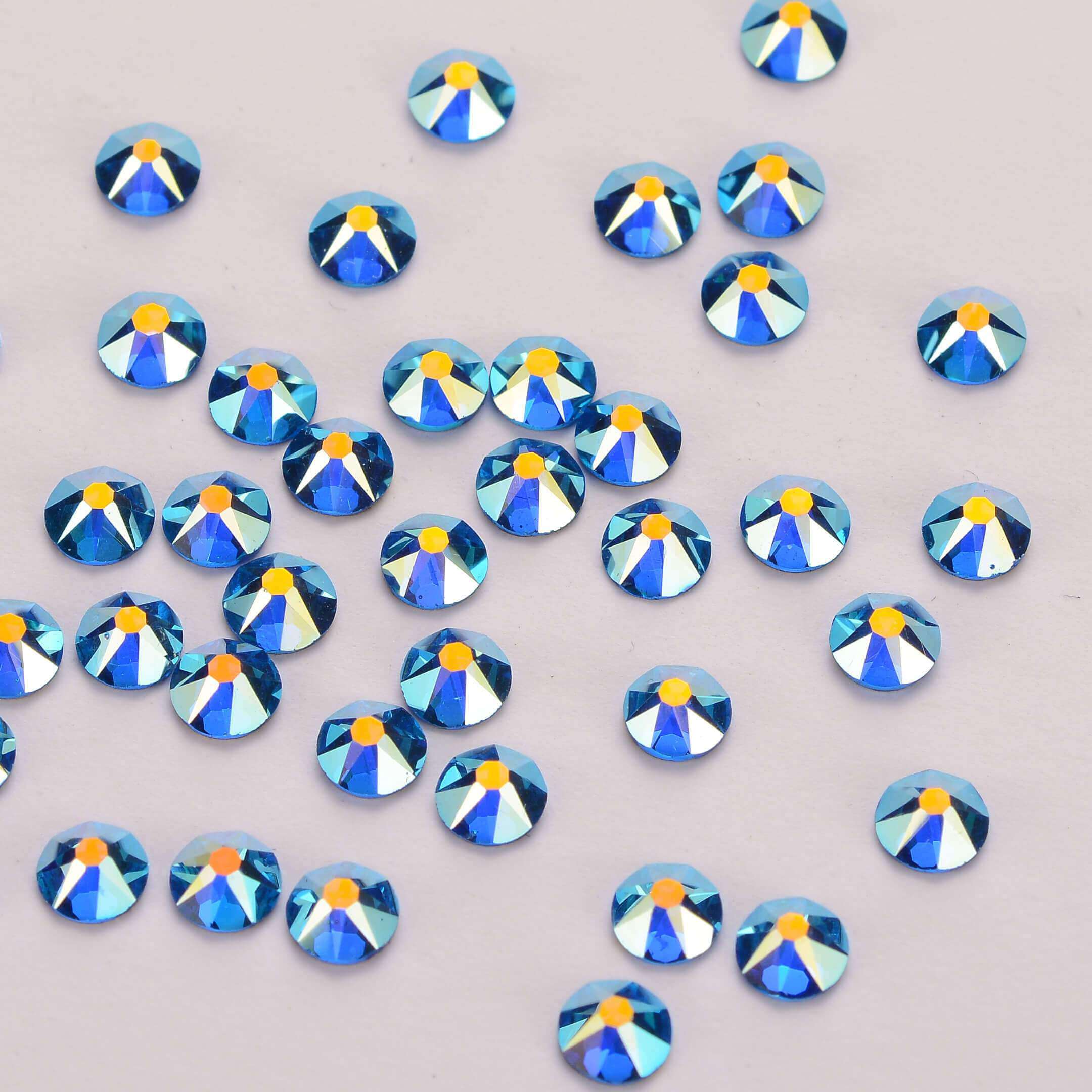 Capri Blue AB Glass Flat Back Glue-on Rhinestones 16 Cut Facets WholesaleRhinestone