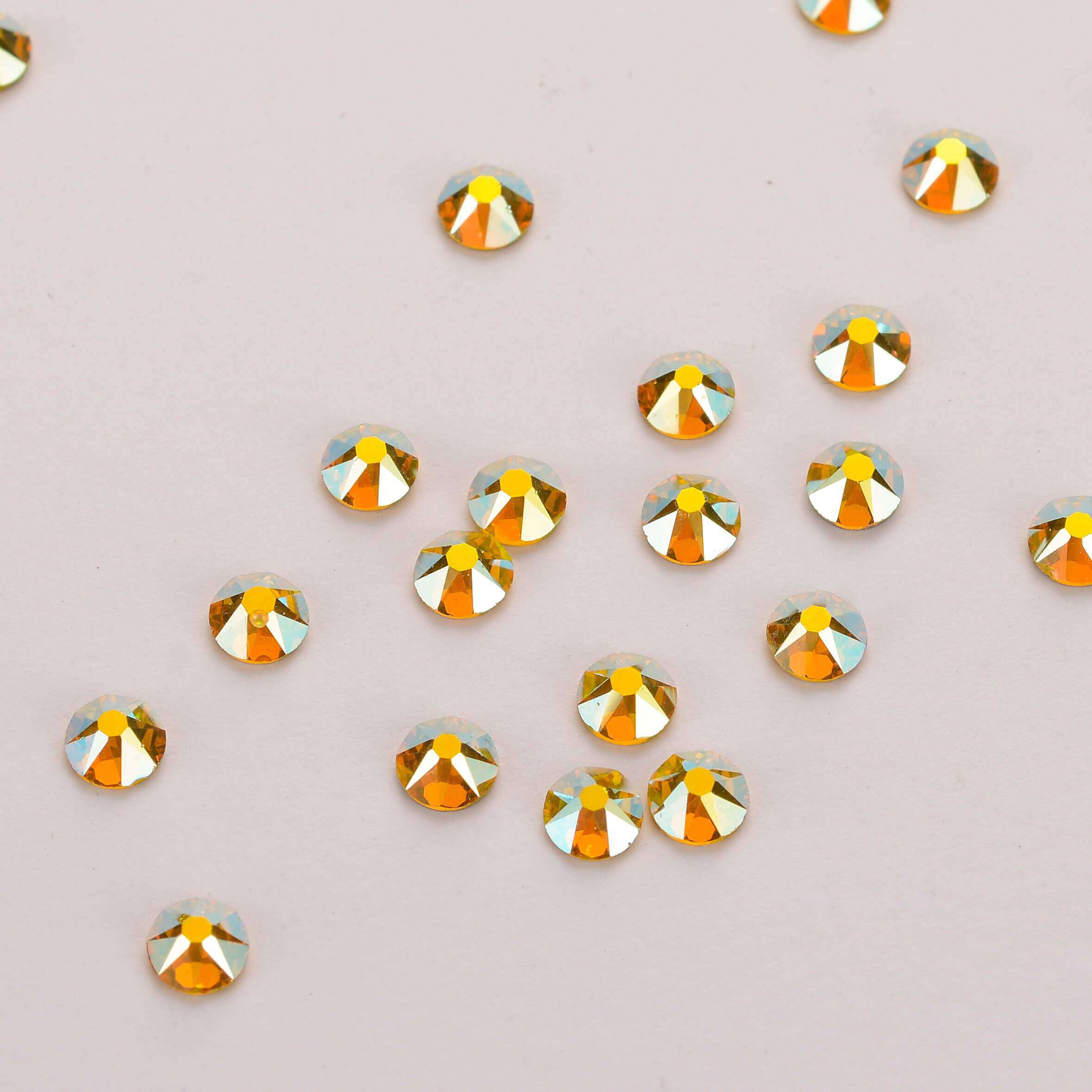 Citrine AB Glass Flat Back Glue-On Rhinestones 16 Cut Facets WholesaleRhinestone