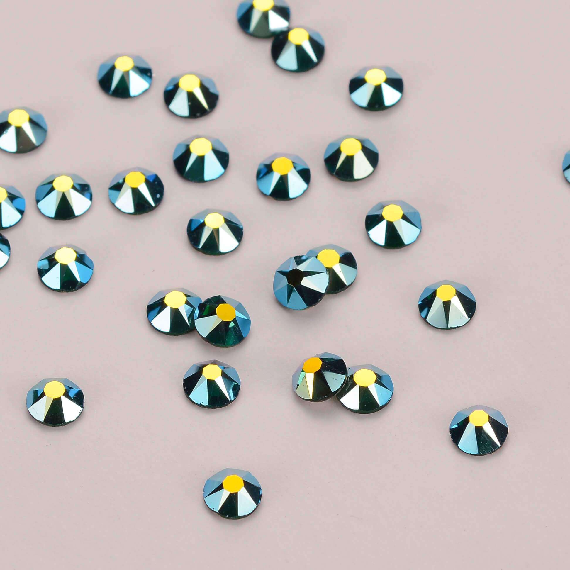 Dark Green AB Glass Flat Back Glue-On Rhinestones 16 Cut Facets Secondary image