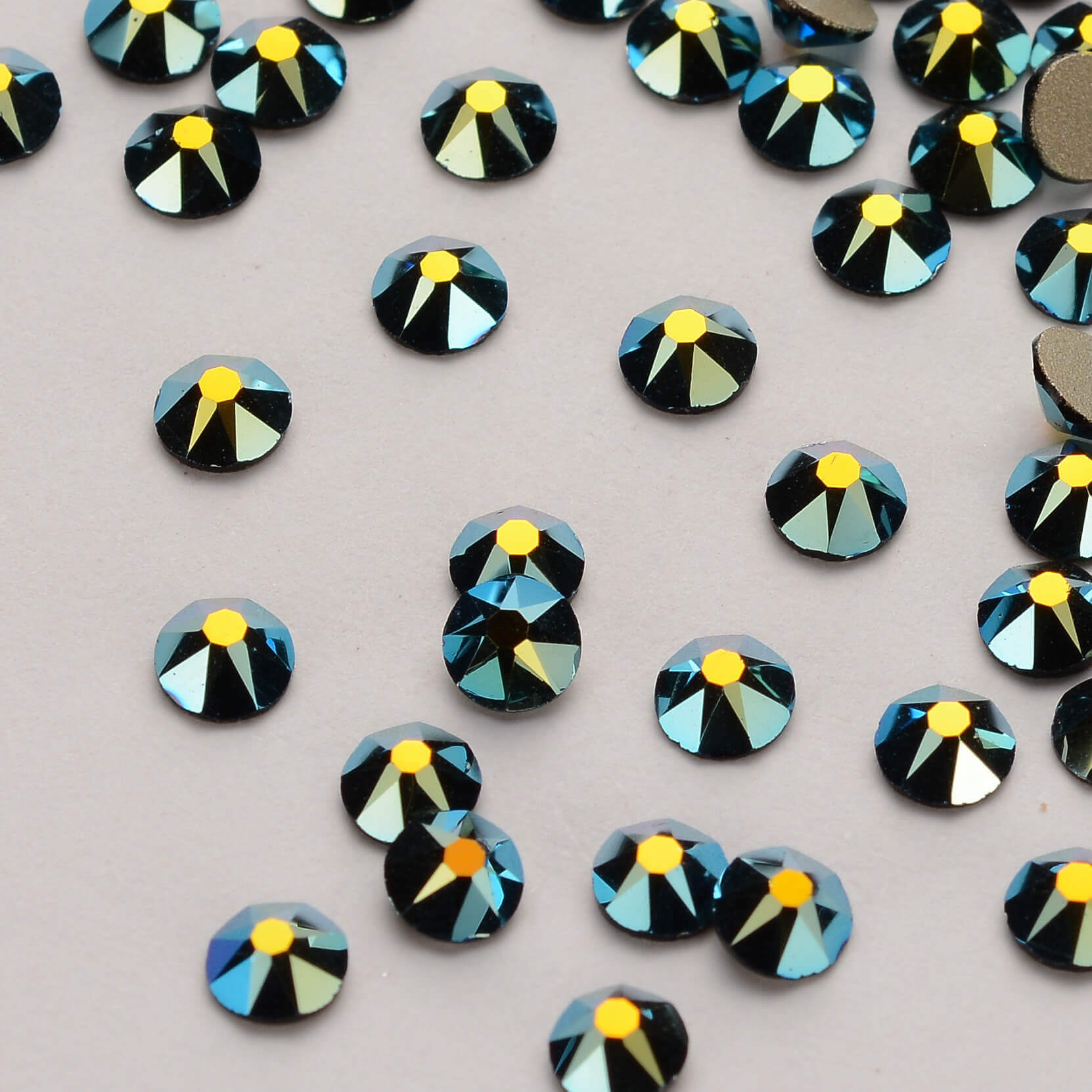 Jet Black AB Glass Flat Back Glue-On Rhinestones 16 Cut Facets Secondary image
