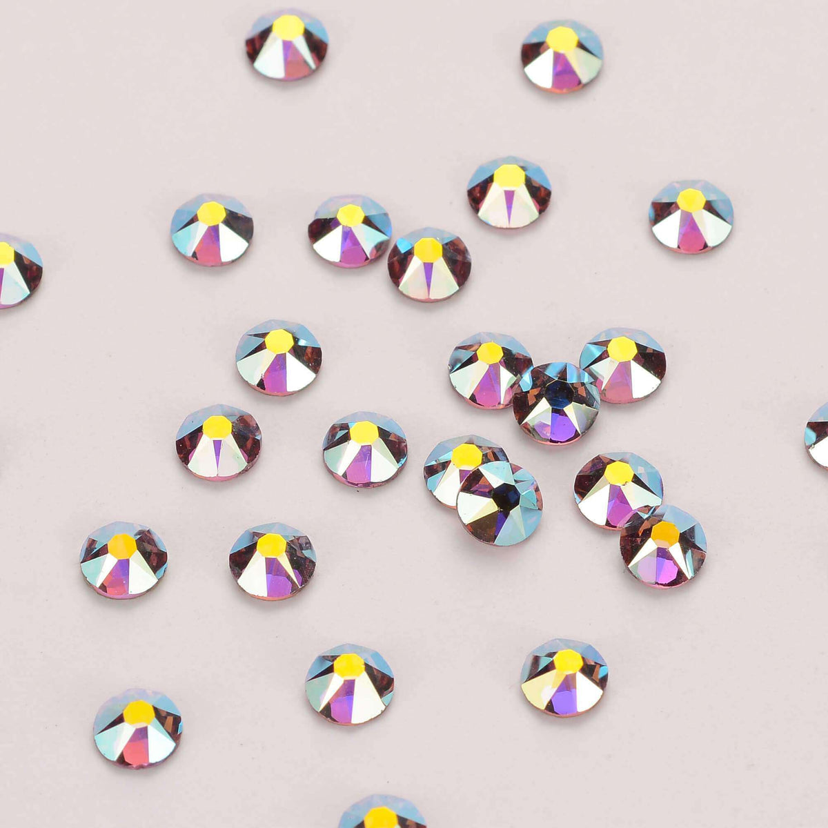 Light Amethyst AB Glass Flat Back Glue-On Rhinestones 16 Cut Facets In Bulk WholesaleRhinestone