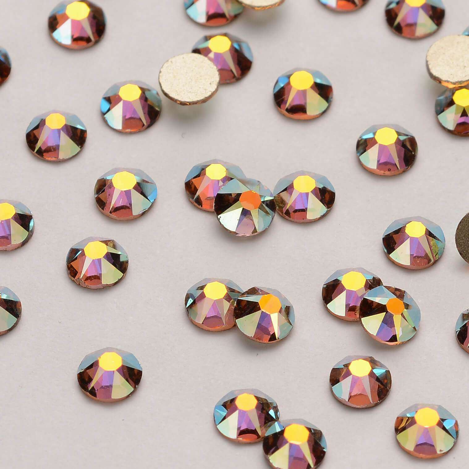 Light Colorado Topaz AB Glass Flat Back Glue-On Rhinestones 16 Cut Facets WholesaleRhinestone