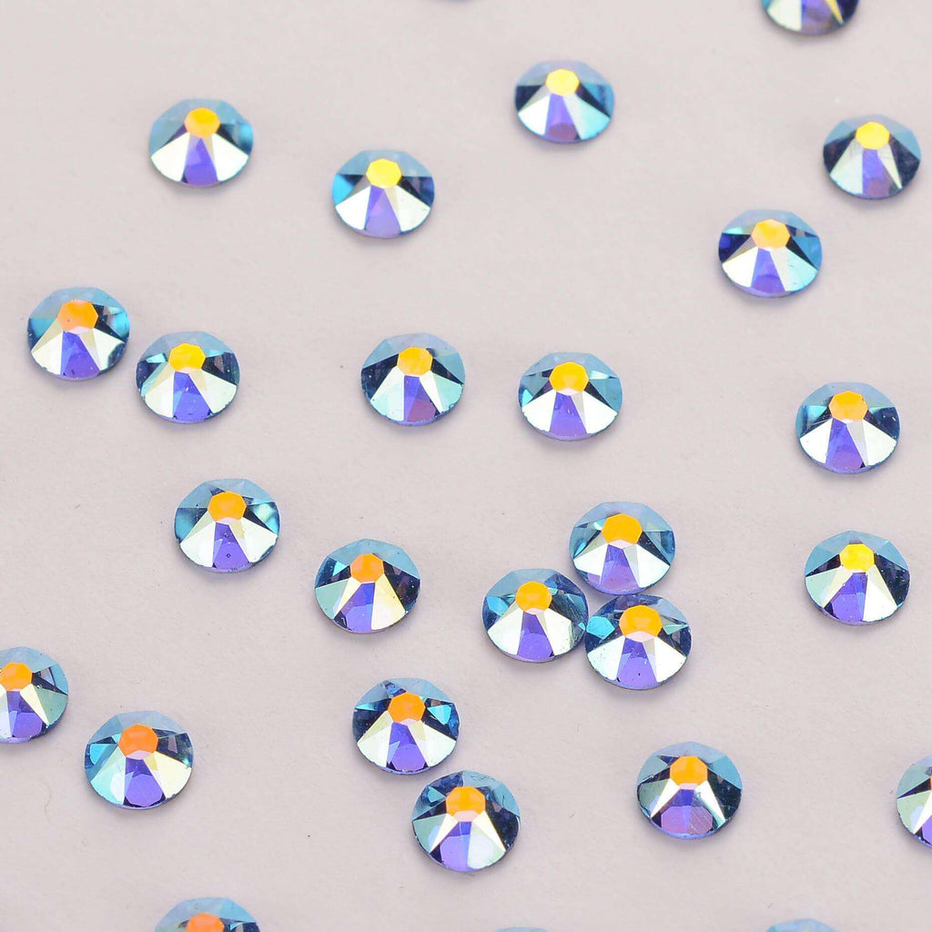 Light Blue AB Glass Flat Back Glue-On Rhinestones 16 Cut Facets In Bulk WholesaleRhinestone