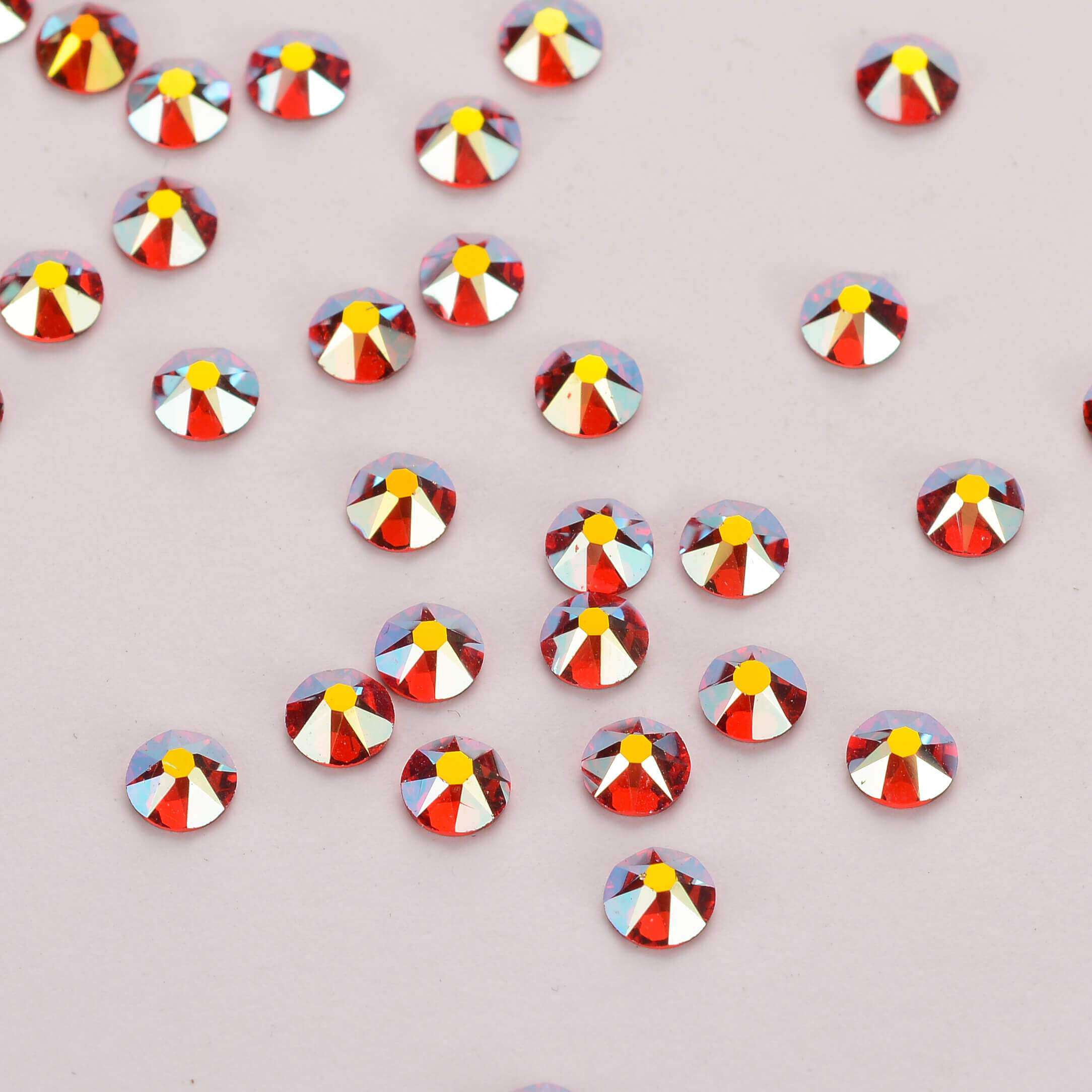 Light Siam AB Glass Flat Back Glue-On Rhinestones 16 Cut Facets WholesaleRhinestone