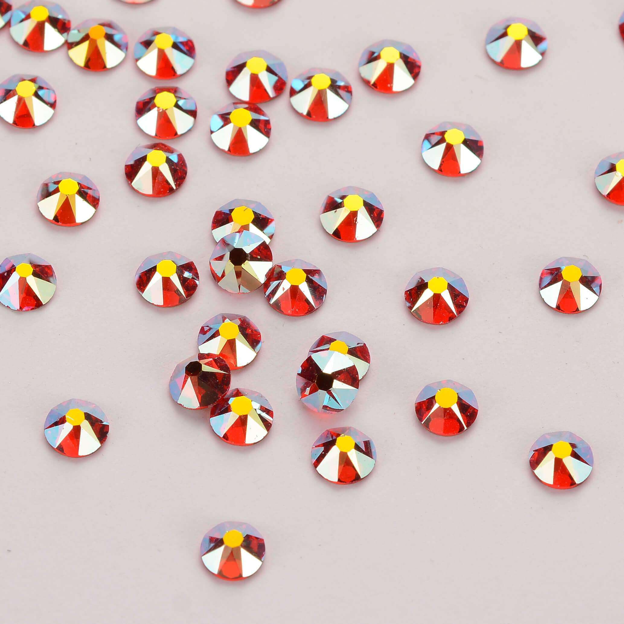 Light Siam AB Glass Flat Back Glue-On Rhinestones 16 Cut Facets In Bulk WholesaleRhinestone