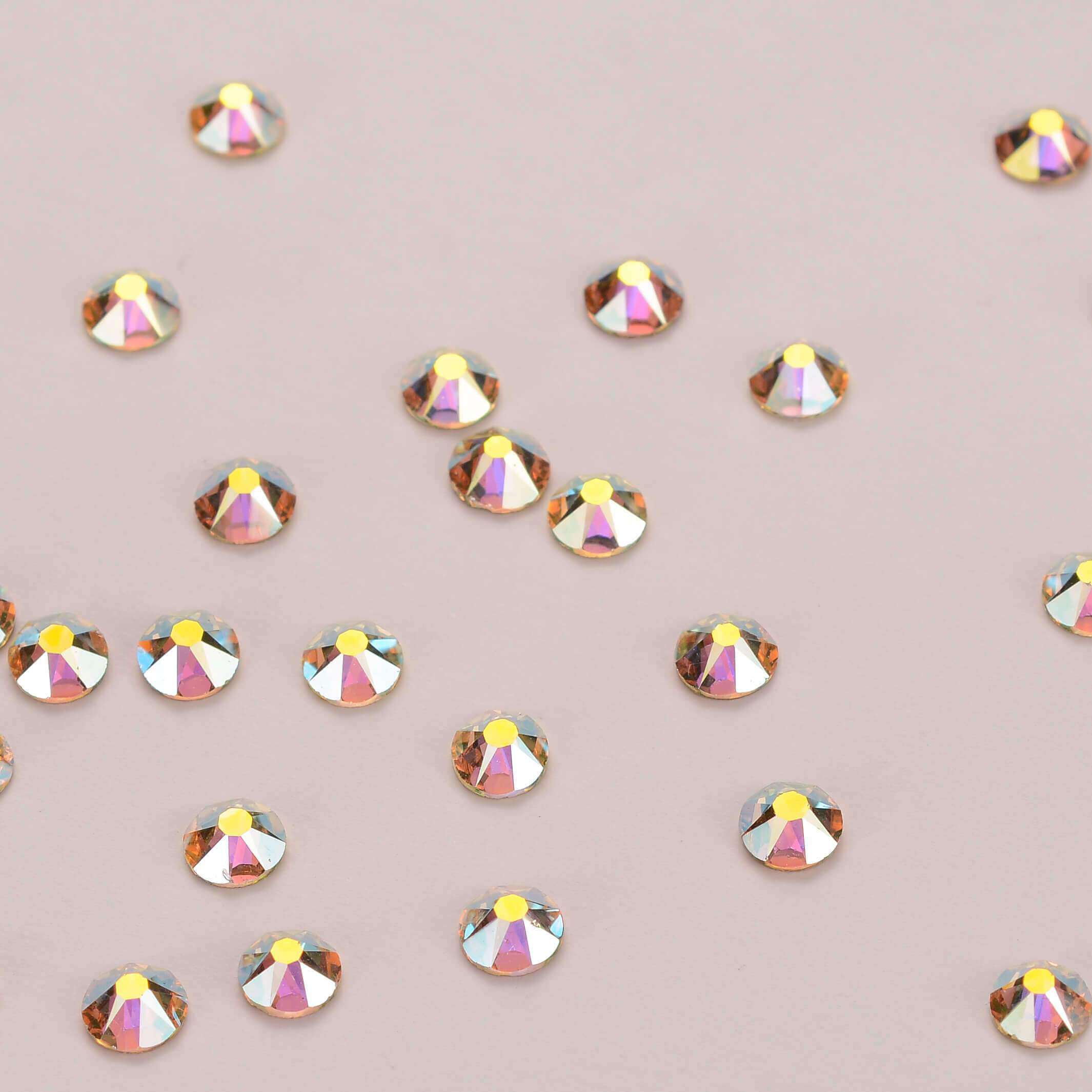 Light Yellow AB Glass Flat Back Glue-On Rhinestones 16 Cut Facets In Bulk WholesaleRhinestone