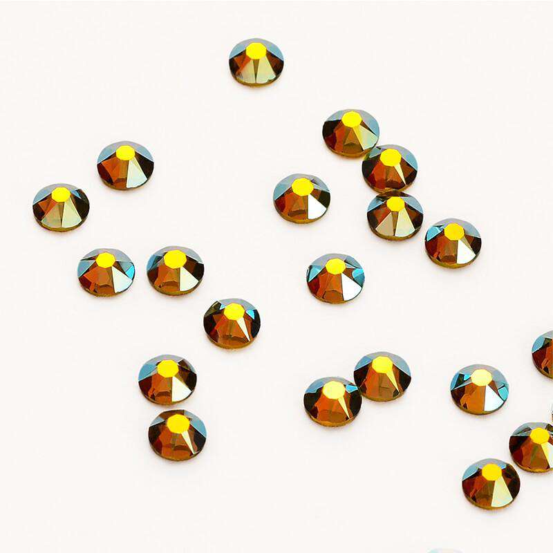 Olive Green AB Glass Flat Back Glue-On Rhinestones 16 Cut Facets In Bulk WholesaleRhinestone