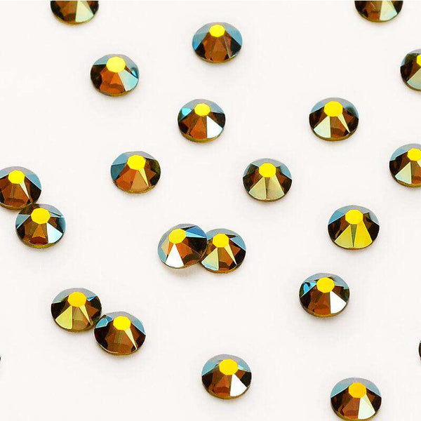 Olive Green AB Glass Flat Back Glue-On Rhinestones 16 Cut Facets In Bulk WholesaleRhinestone