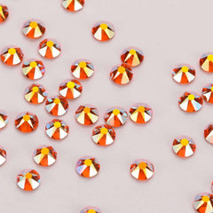 Orange AB Glass Flat Back Glue-On Rhinestones 16 Cut Facets In Bulk WholesaleRhinestone