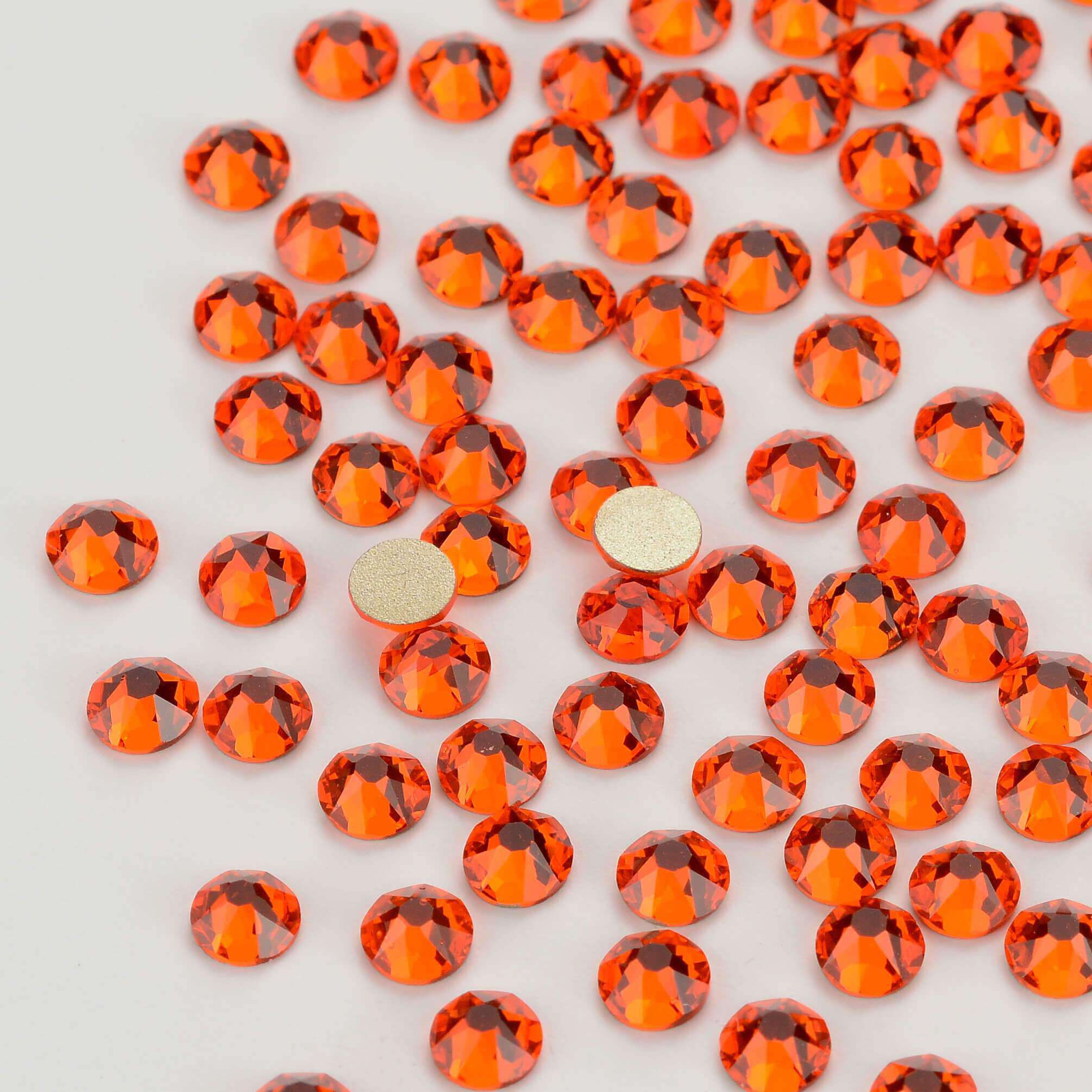 Orange Glass Flat Back Glue-On Rhinestones 16 Cut Facets In Bulk WholesaleRhinestone