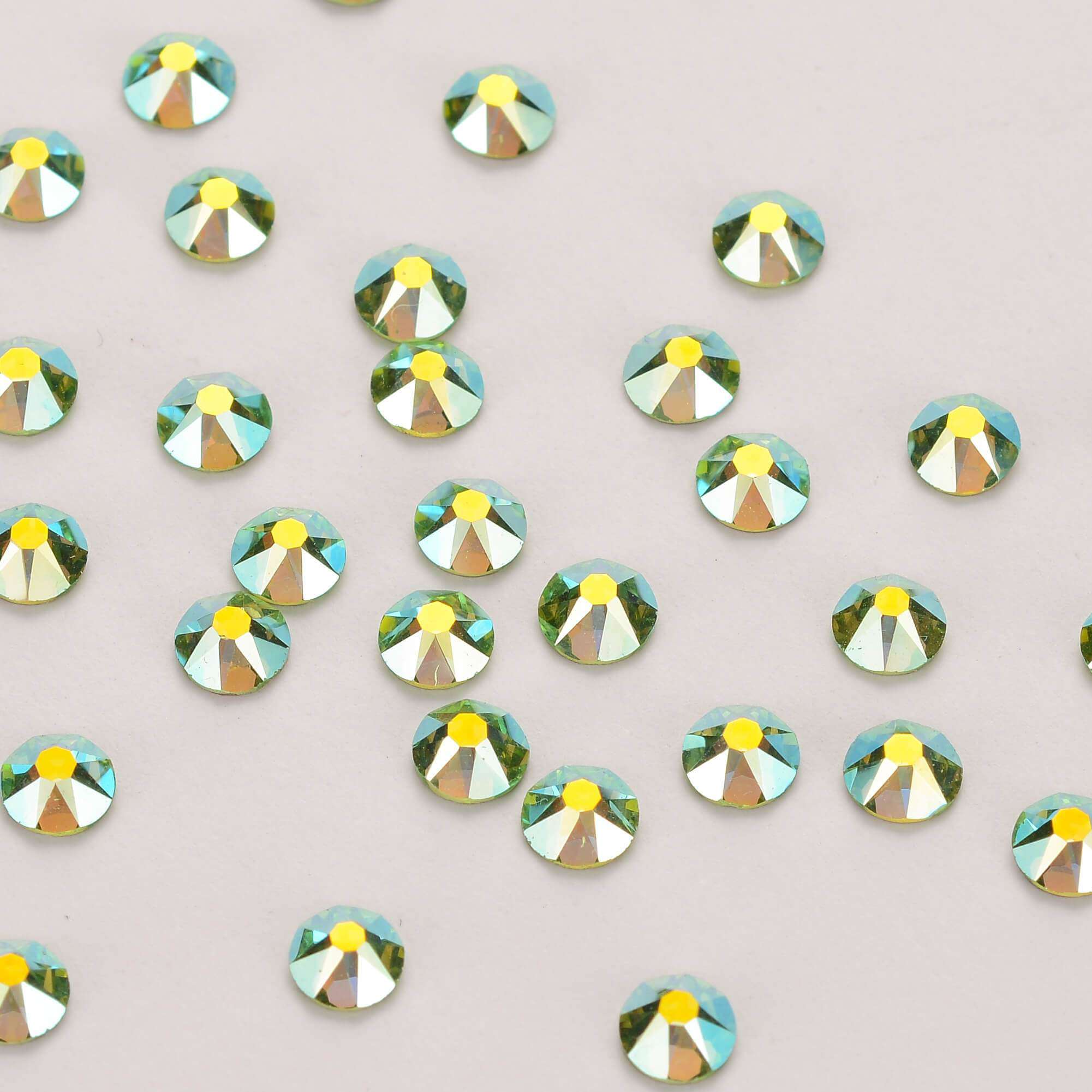 Peridot AB Glass Flat Back Glue-On Rhinestones 16 Cut Facets WholesaleRhinestone