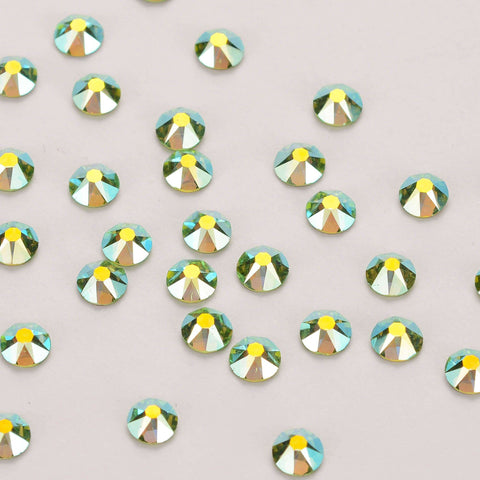 Peridot AB Glass Flat Back Glue-On Rhinestones 16 Cut Facets In Bulk WholesaleRhinestone