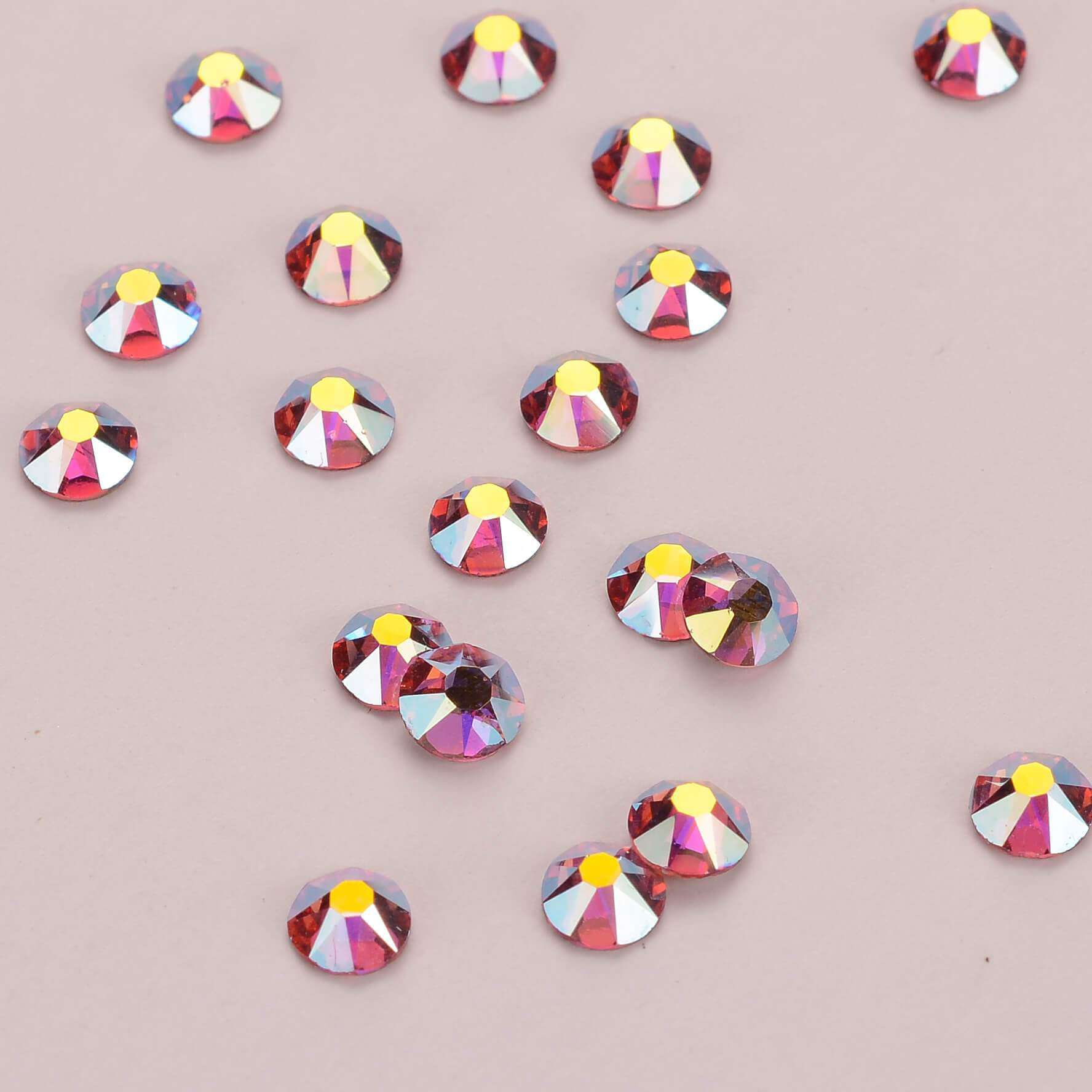 Rose AB Glass Flat Back Glue-on Rhinestones 16 Cut Facets In Bulk WholesaleRhinestone