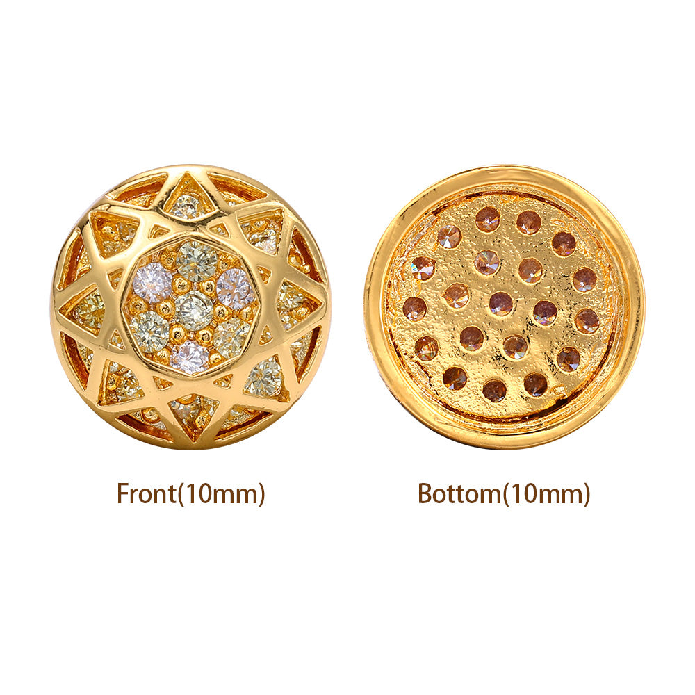 Round Shape Golden Plated High-Quality Sew-on Alloy Charms Inlaid Cubic Zirconia