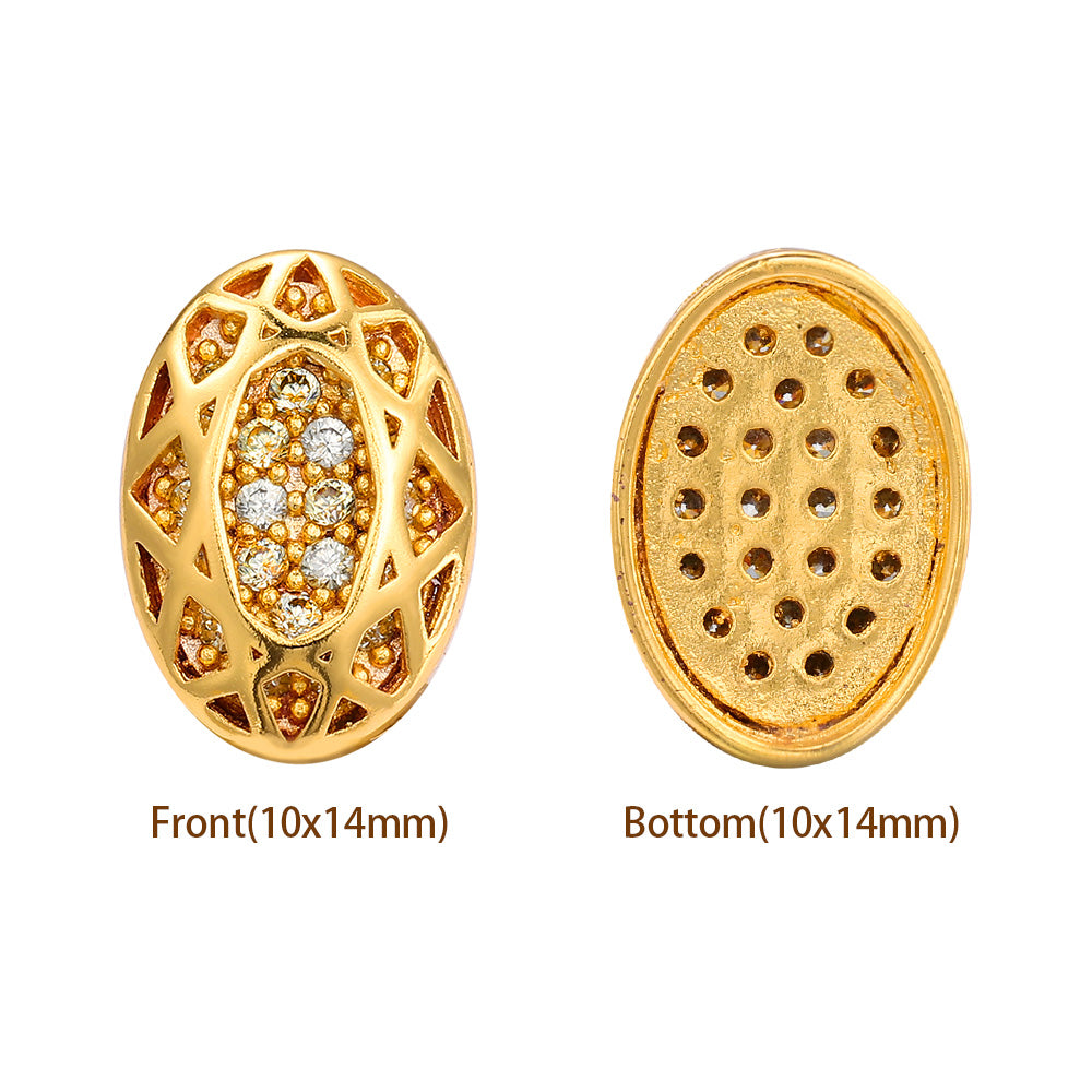 Oval Shape Golden Plated High-Quality Sew-on Alloy Charms Inlaid Cubic Zirconia WholesaleRhinestone