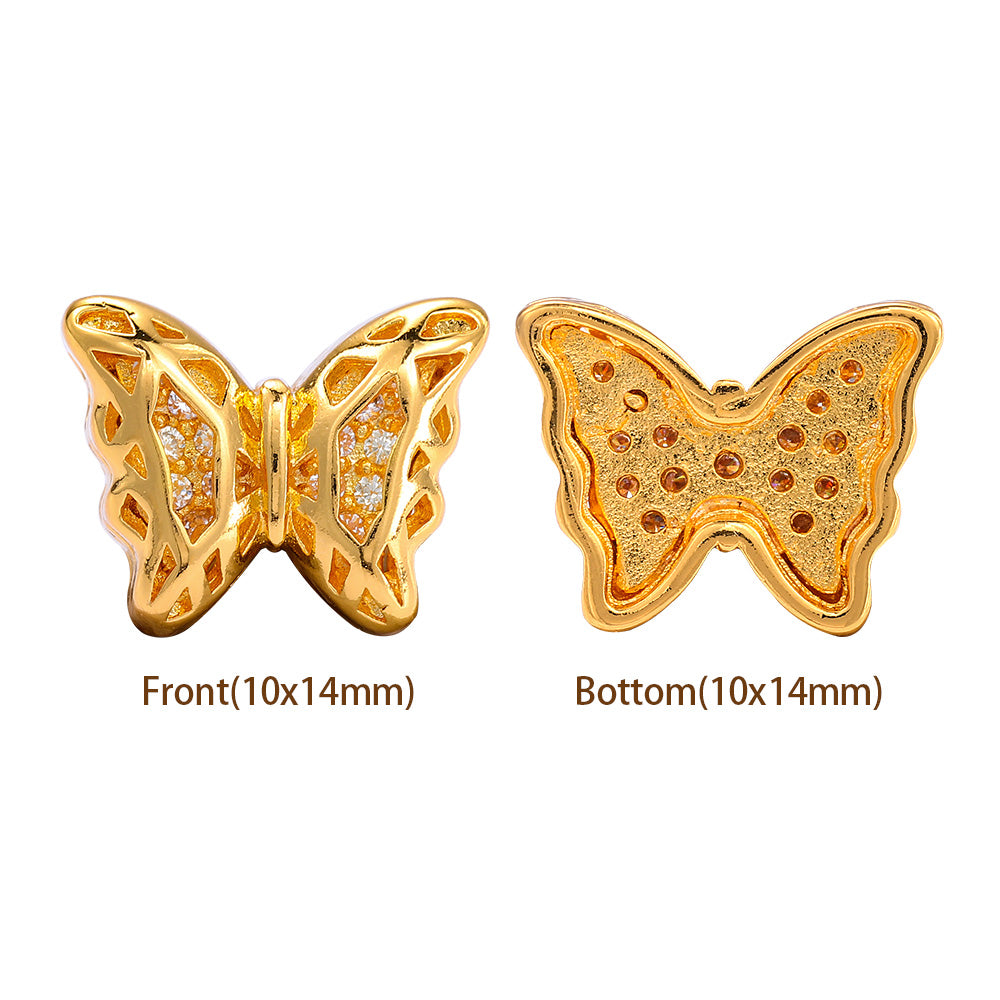 Butterfly Shape Golden Plated High-Quality Sew-on Alloy Charms Inlaid Cubic Zirconia WholesaleRhinestone