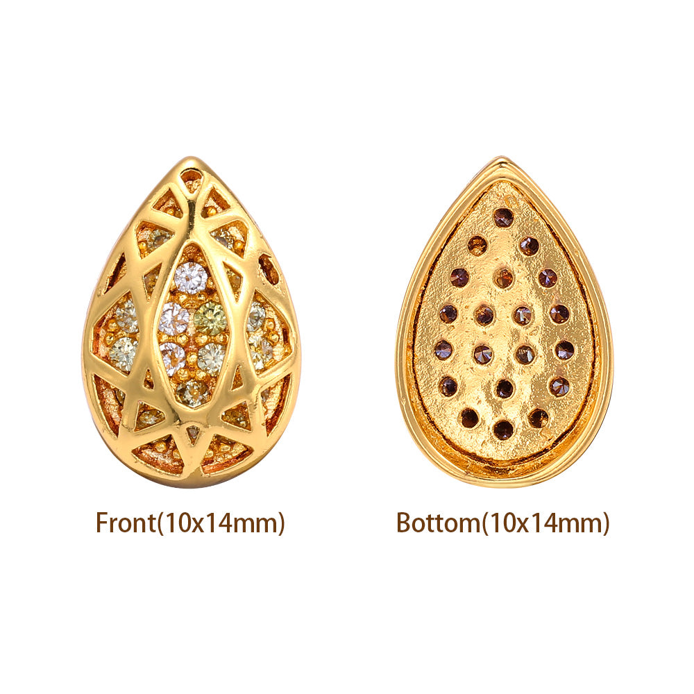 Drop Shape Golden Plated High-Quality Sew-on Alloy Charms Inlaid Cubic Zirconia