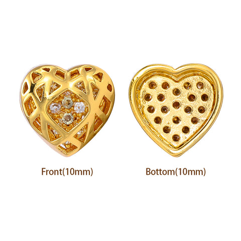 Heart Shape Golden Plated High-Quality Sew-on Alloy Charms Inlaid Cubic Zirconia