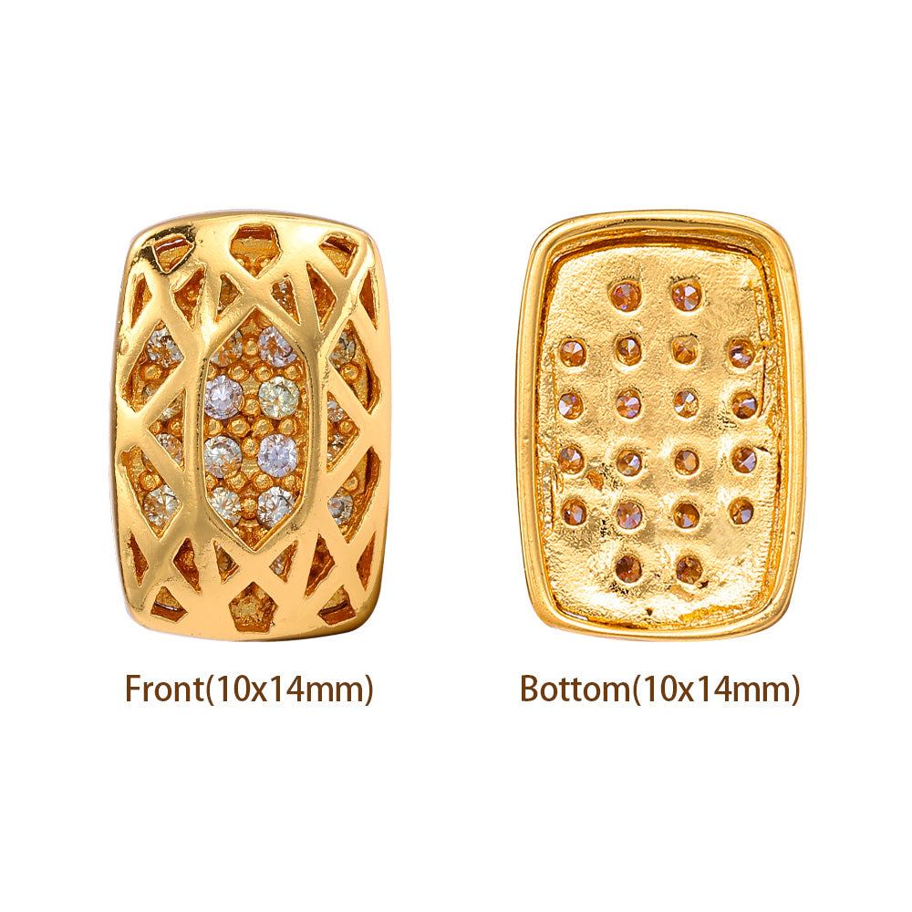 Cushion Rectangle Shape Golden Plated High-Quality Sew-on Alloy Charms Inlaid Cubic Zirconia