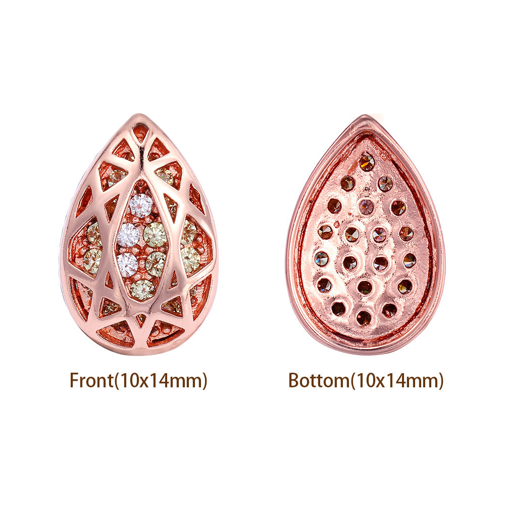 Drop Shape Rose Gold Plated High-Quality Sew-on Alloy Charms Inlaid Cubic Zirconia