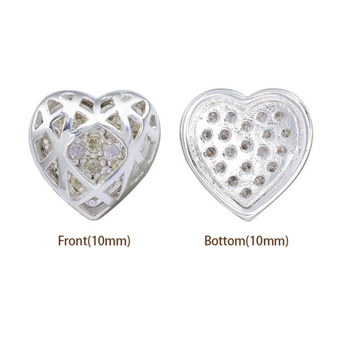 Heart Shape Silver Plated High-Quality Sew-on Alloy Charms Inlaid Cubic Zirconia