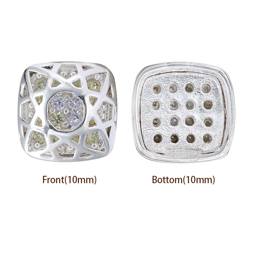 Cushion Square Shape Silver Plated High-Quality Sew-on Alloy Charms Inlaid Cubic Zirconia WholesaleRhinestone