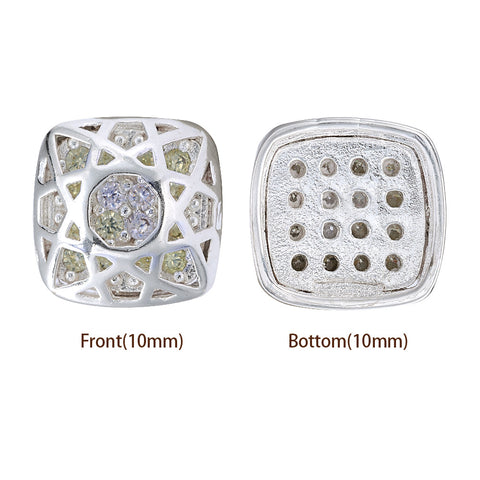 Cushion Square Shape Silver Plated High-Quality Sew-on Alloy Charms Inlaid Cubic Zirconia