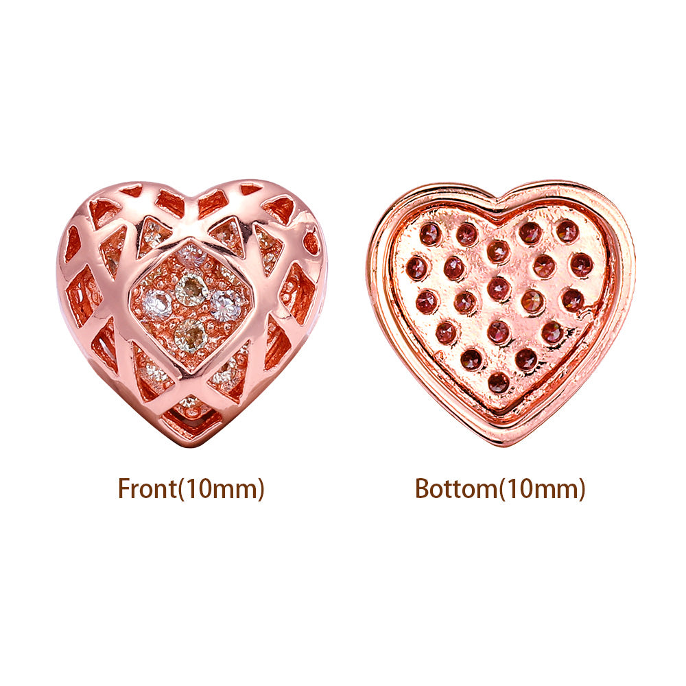 Heart Shape Rose Gold Plated High-Quality Sew-on Alloy Charms Inlaid Cubic Zirconia