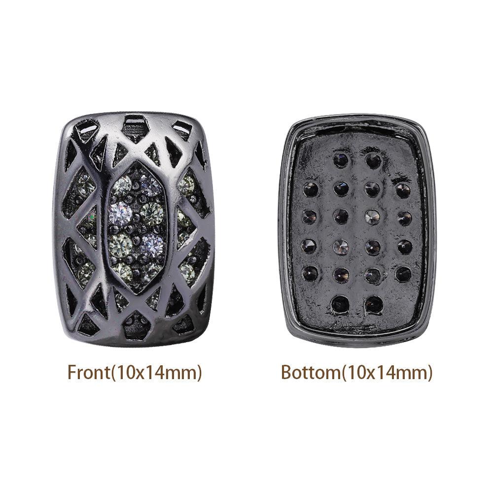 Cushion Rectangle Shape Hematite Plated High-Quality Sew-on Alloy Charms Inlaid Cubic Zirconia