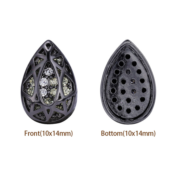 Drop Shape Hematite Plated High-Quality Sew-on Alloy Charms Inlaid Cubic Zirconia WholesaleRhinestone
