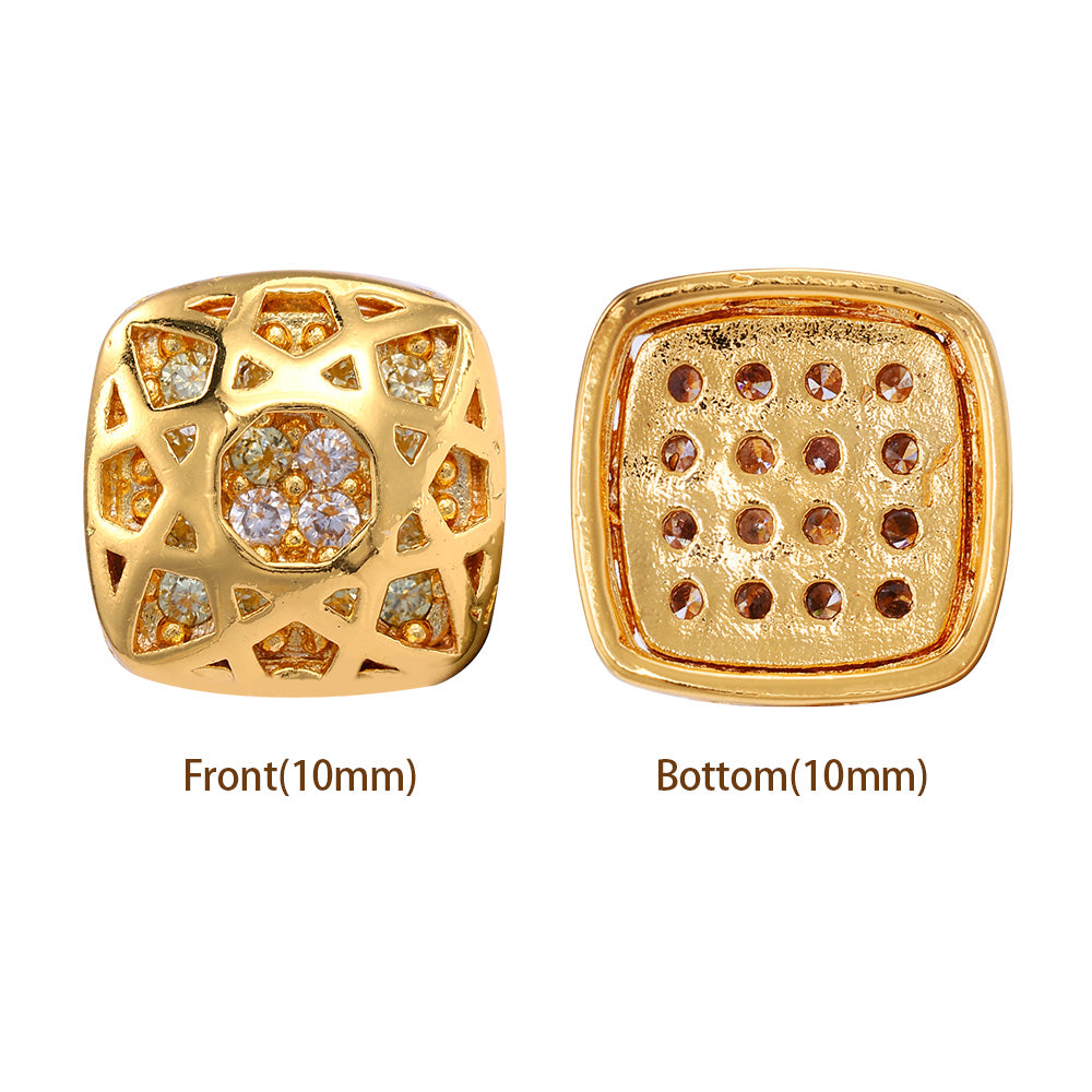 Cushion Square Shape Golden Plated High-Quality Sew-on Alloy Charms Inlaid Cubic Zirconia