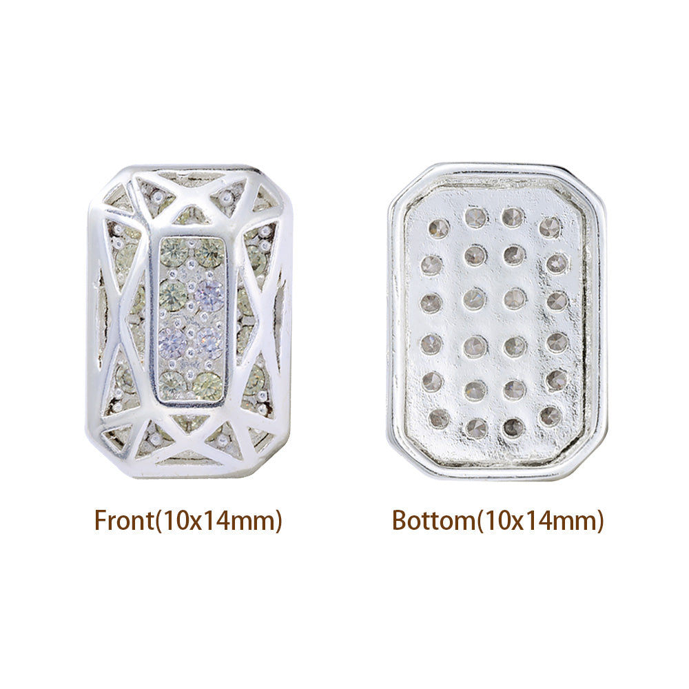 Octagon Shape Silver Plated High-Quality Sew-on Alloy Charms Inlaid Cubic Zirconia