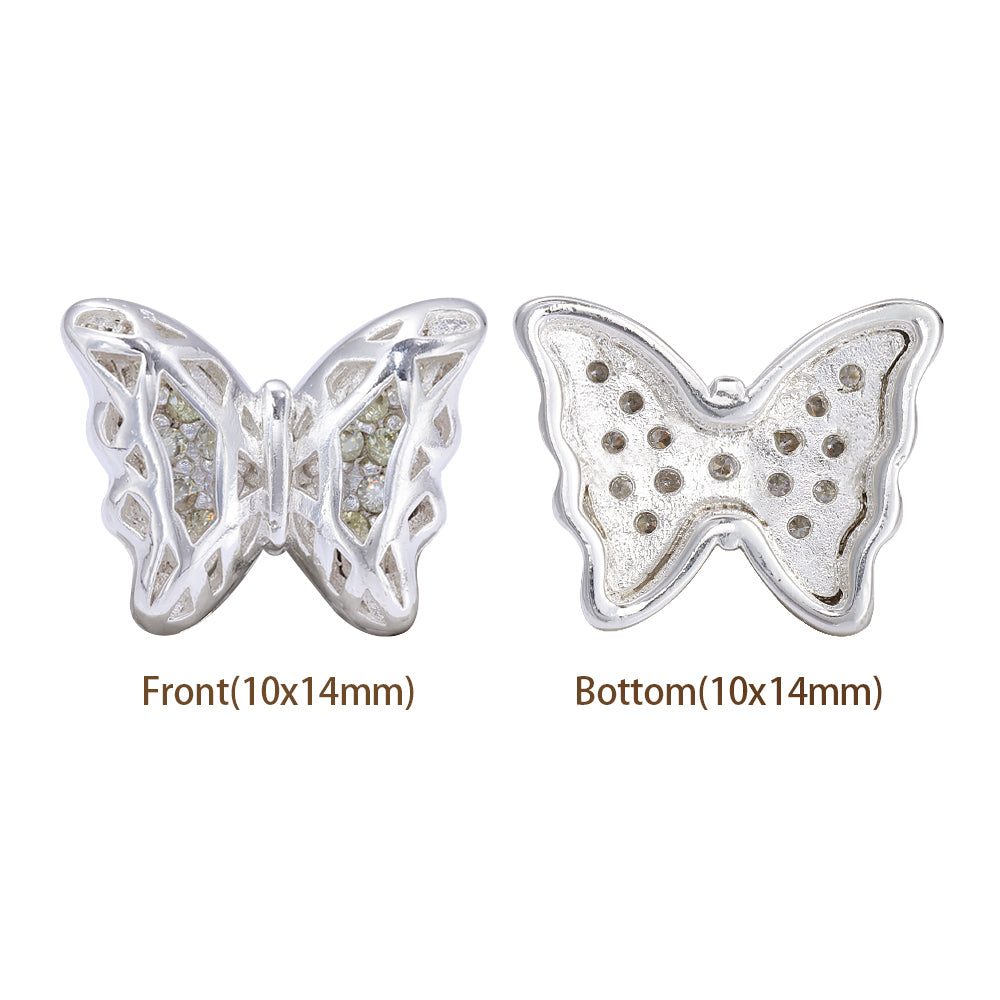 Butterfly Shape Silver Plated High-Quality Sew-on Alloy Charms Inlaid Cubic Zirconia