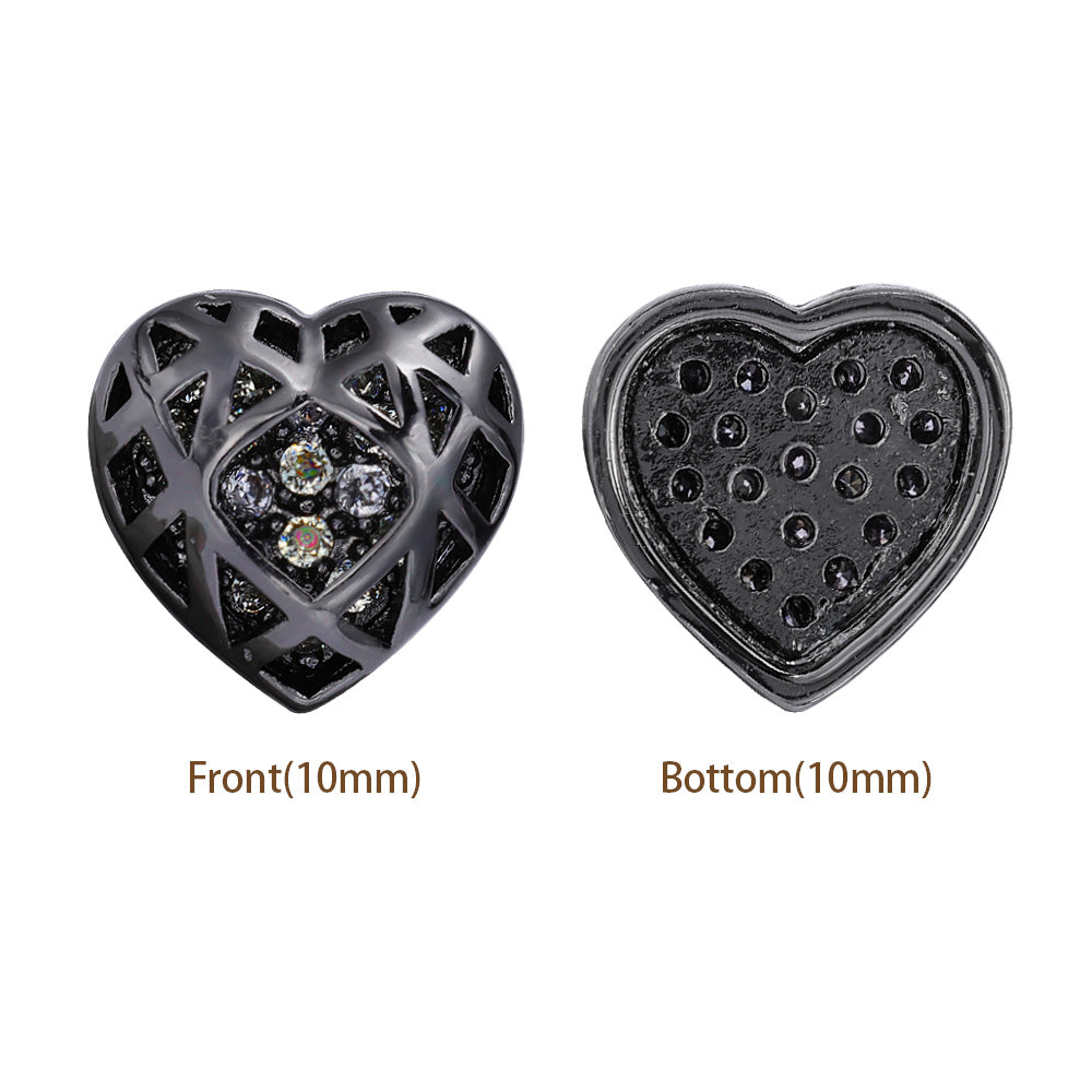 Heart Shape Hematite Plated High-Quality Sew-on Alloy Charms Inlaid Cubic Zirconia