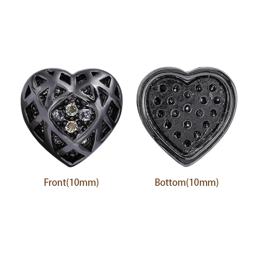Heart Shape Hematite Plated High-Quality Sew-on Alloy Charms Inlaid Cubic Zirconia WholesaleRhinestone
