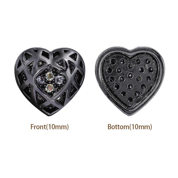 Heart Shape Hematite Plated High-Quality Sew-on Alloy Charms Inlaid Cubic Zirconia WholesaleRhinestone