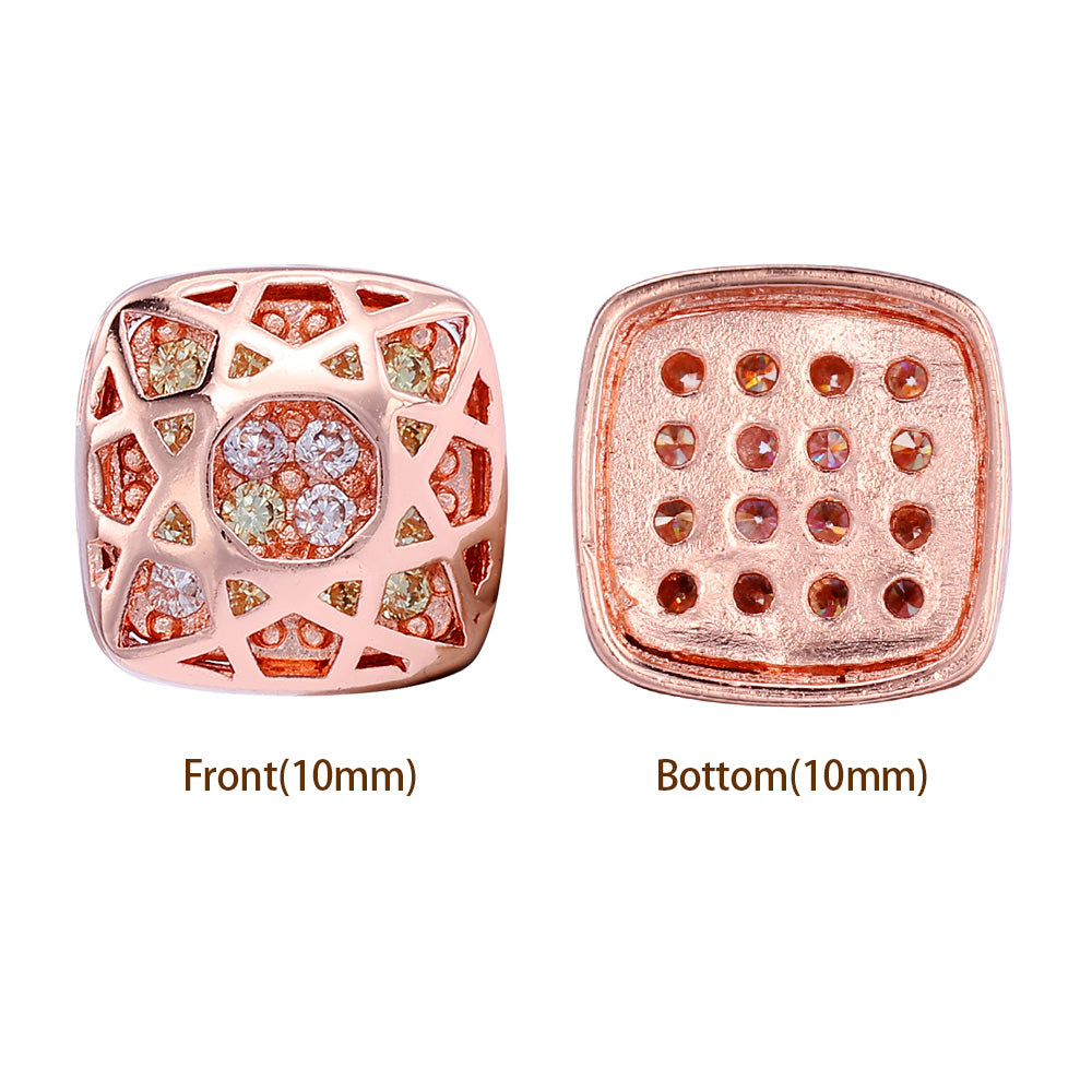 Cushion Square Shape Rose Gold Plated High-Quality Sew-on Alloy Charms Inlaid Cubic Zirconia WholesaleRhinestone