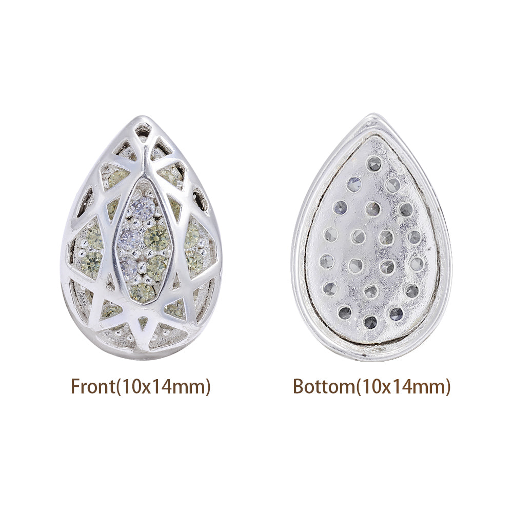 Drop Shape Silver Plated High-Quality Sew-on Alloy Charms Inlaid Cubic Zirconia WholesaleRhinestone