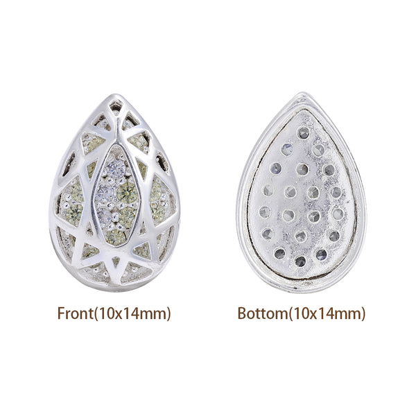 Drop Shape Silver Plated High-Quality Sew-on Alloy Charms Inlaid Cubic Zirconia WholesaleRhinestone