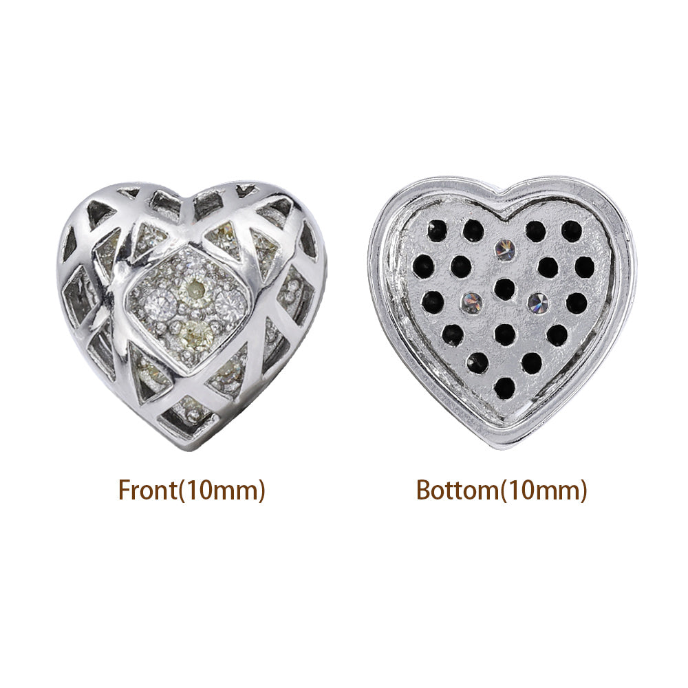 Heart Shape Imitation Rhodium Plated High-Quality Sew-on Alloy Charms Inlaid Cubic Zirconia WholesaleRhinestone
