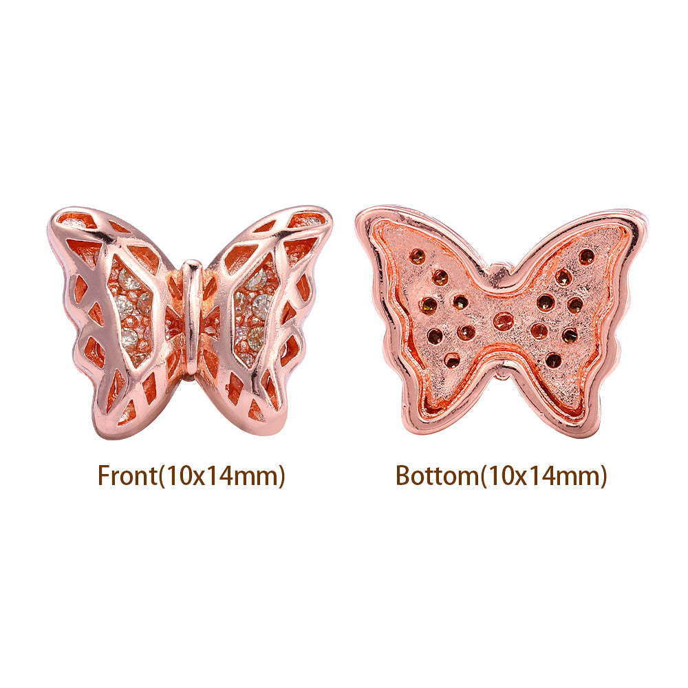 Butterfly Shape Rose Gold plated High-Quality Sew-on Alloy Charms Inlaid Cubic Zirconia