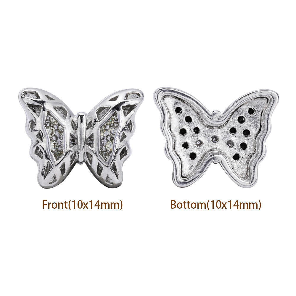 Mixed Colors Butterfly Shape Imitation Rhodium Plated High-Quality Sew-on Alloy Charms Inlaid Cubic Zirconia WholesaleRhinestone