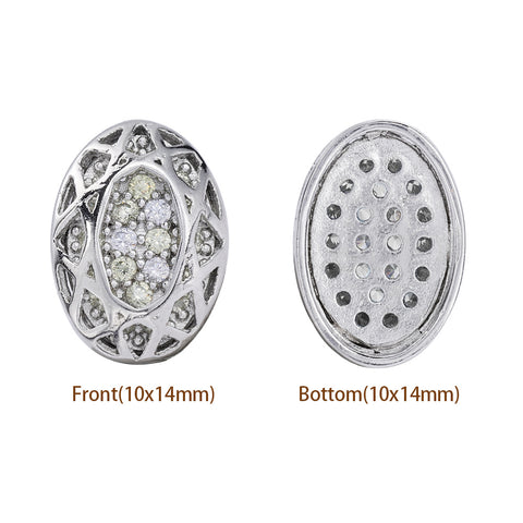 Oval Shape Imitation Rhodium Plated High-Quality Sew-on Alloy Charms Inlaid Cubic Zirconia