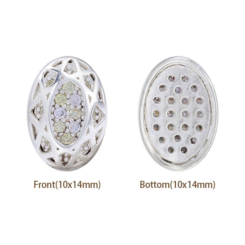 Oval Shape Silver Plated High-Quality Sew-on Alloy Charms Inlaid Cubic Zirconia