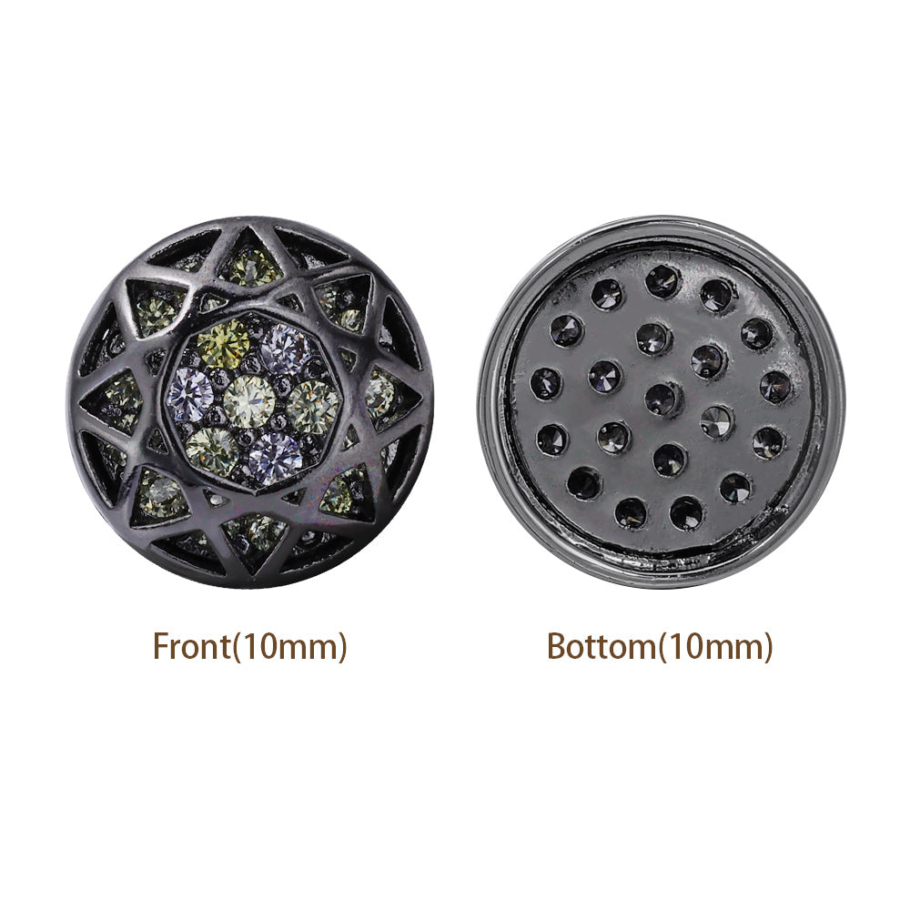 Round Shape Hematite Plated High-Quality Sew-on Alloy Charms Inlaid Cubic Zirconia WholesaleRhinestone
