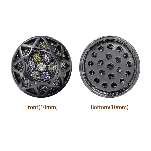 Round Shape Hematite Plated High-Quality Sew-on Alloy Charms Inlaid Cubic Zirconia WholesaleRhinestone