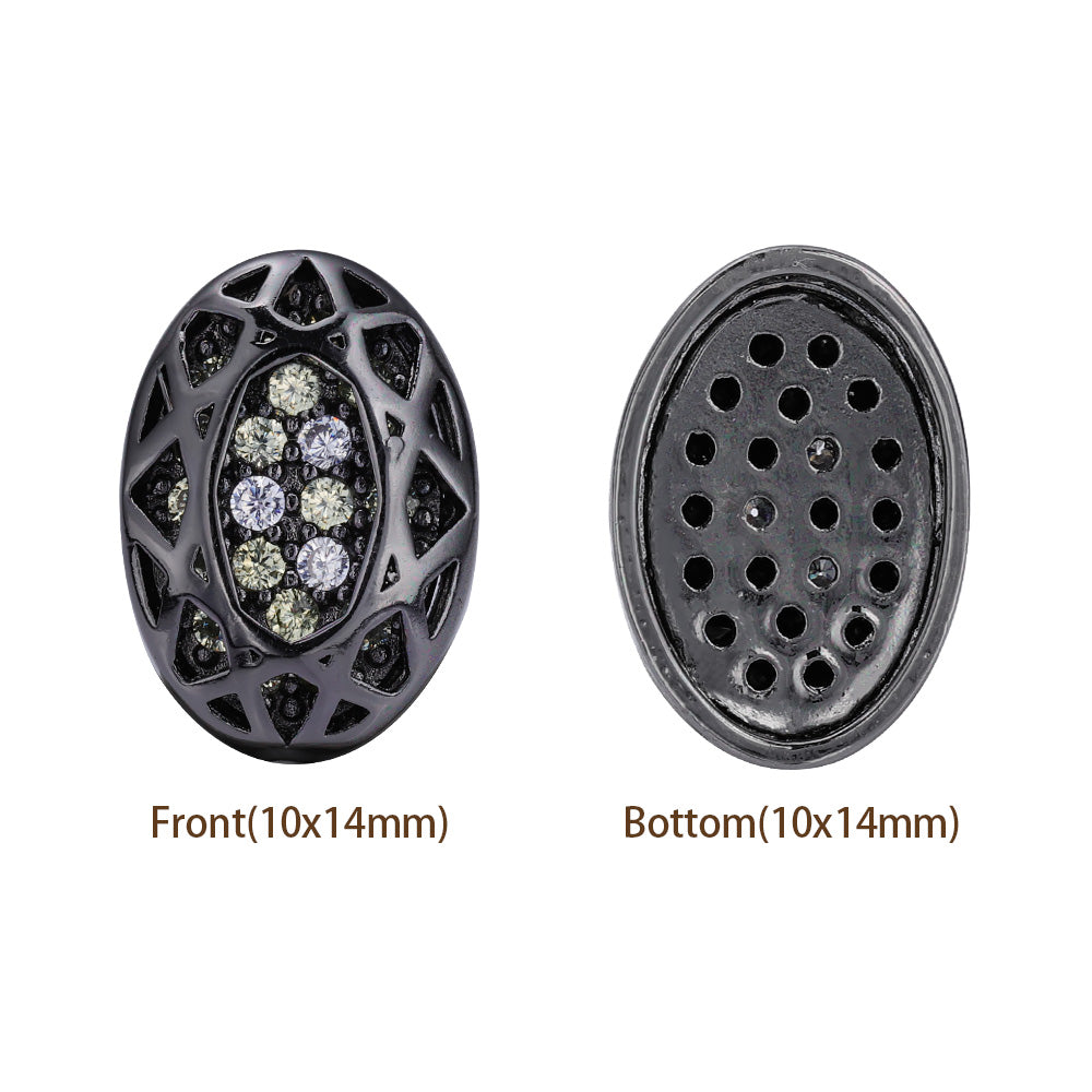 Oval Shape Hematite Plated High-Quality Sew-on Alloy Charms Inlaid Cubic Zirconia WholesaleRhinestone