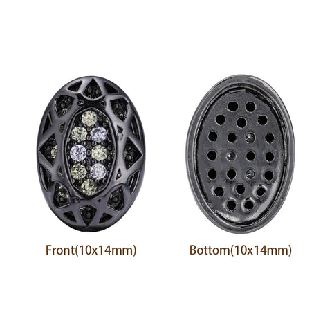 Oval Shape Hematite Plated High-Quality Sew-on Alloy Charms Inlaid Cubic Zirconia